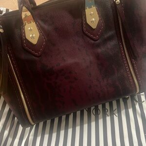 Henri Bendel Women’s Burgundy Tote Bag with Gold Hardware